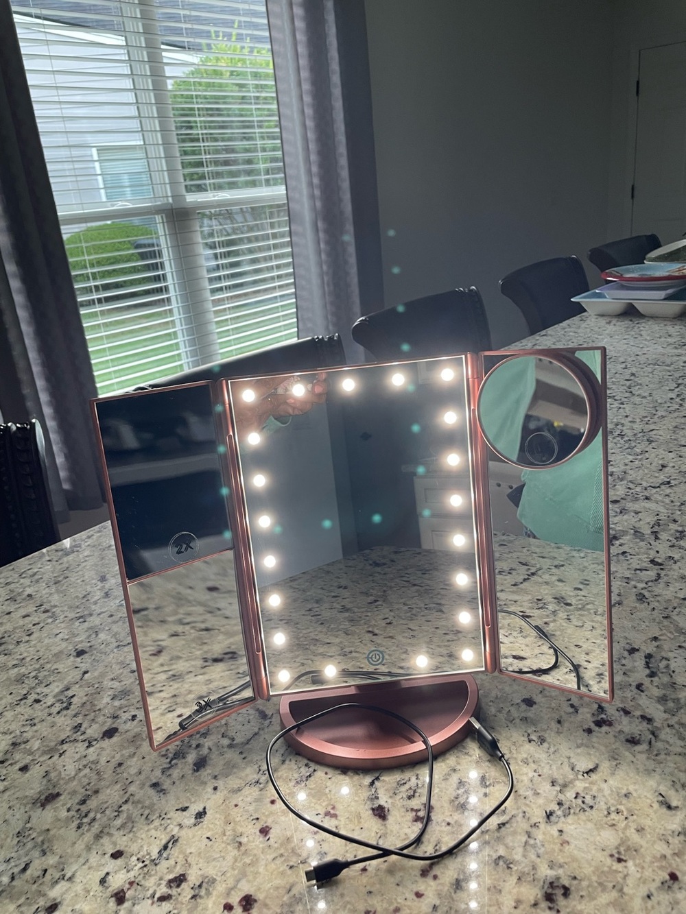 LED Lighted Tri-Fold Vanity Mirror in Rose Gold